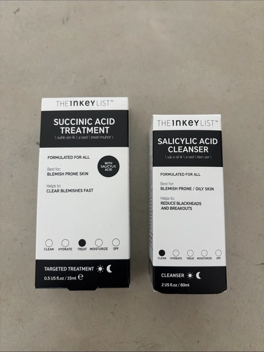 NIB The Inkey List bundle: Succinic Acid Treatment and Salicylic Acid Cleanser